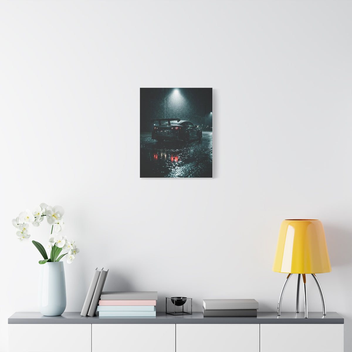 Rain Session car canvas wall art — canvas corner detail, The Racing Society