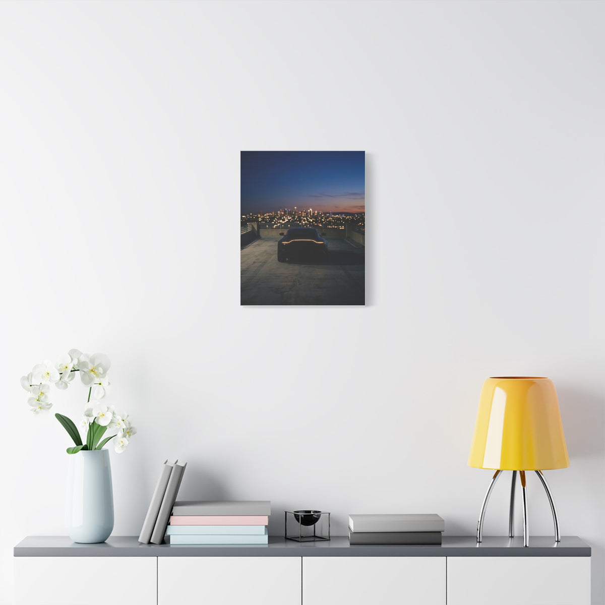 Blue Hour car canvas wall art — canvas corner detail, The Racing Society