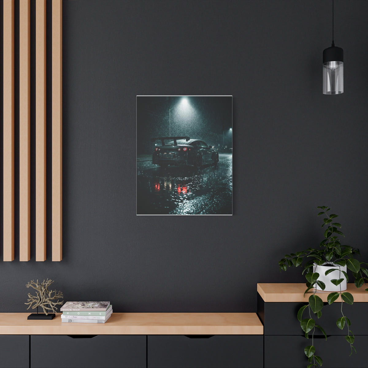 Rain Session car canvas wall art — canvas scale view, The Racing Society