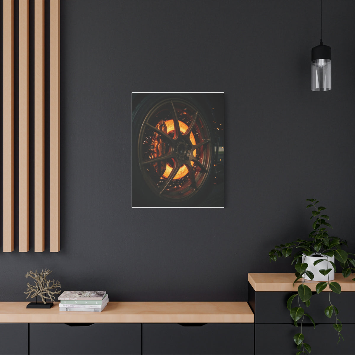 Glow Discs car canvas wall art — canvas scale view, The Racing Society