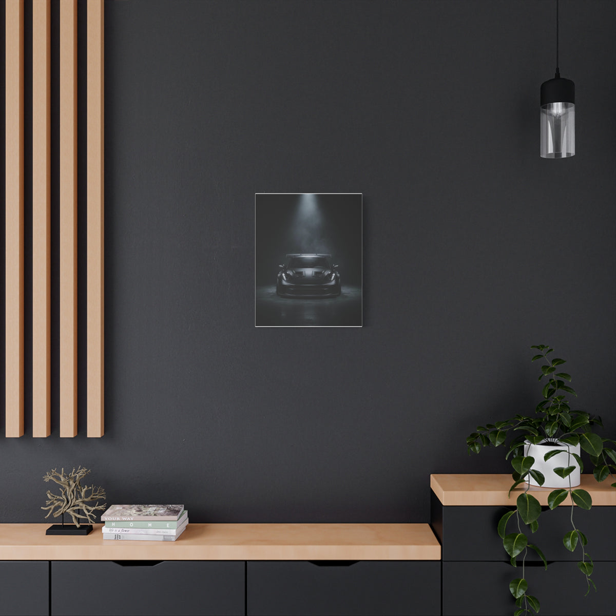 Blackout Beam car canvas wall art — canvas side view, The Racing Society