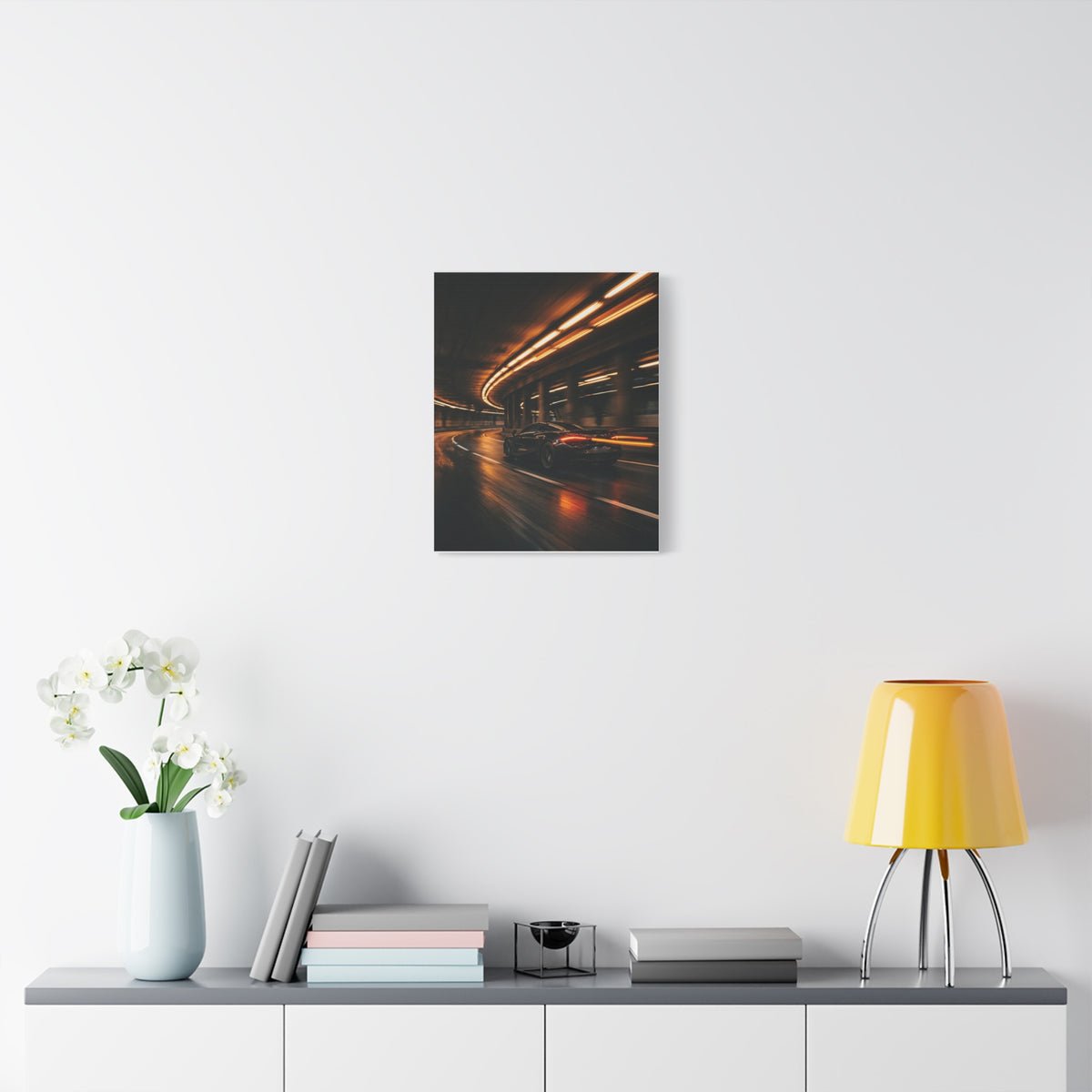 Sodium Tunnel car canvas wall art — canvas corner detail, The Racing Society