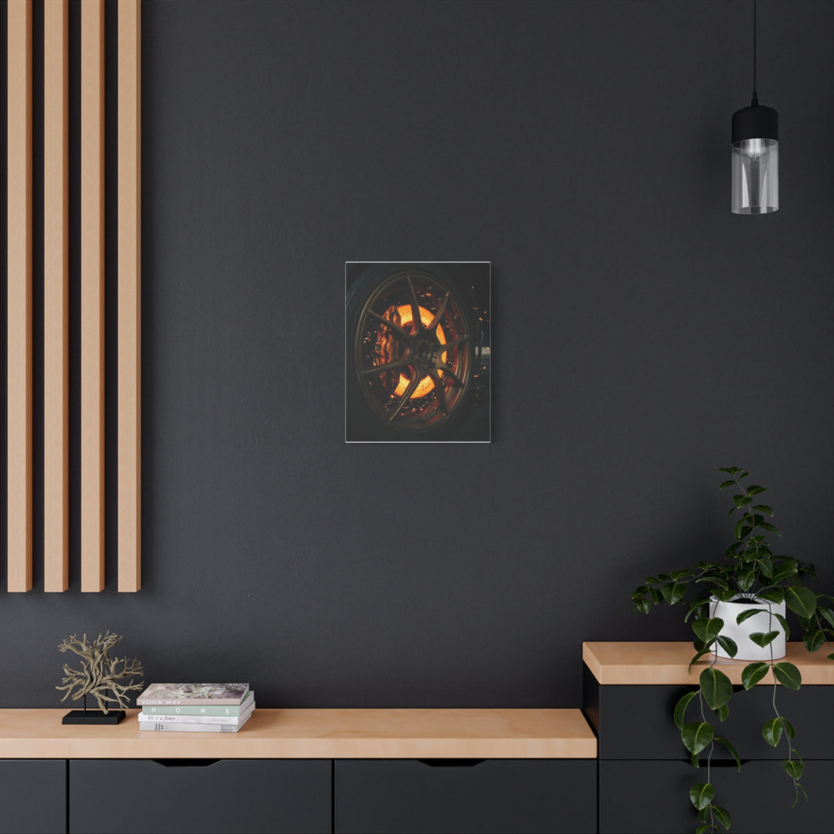 Glow Discs car canvas wall art — canvas side view, The Racing Society