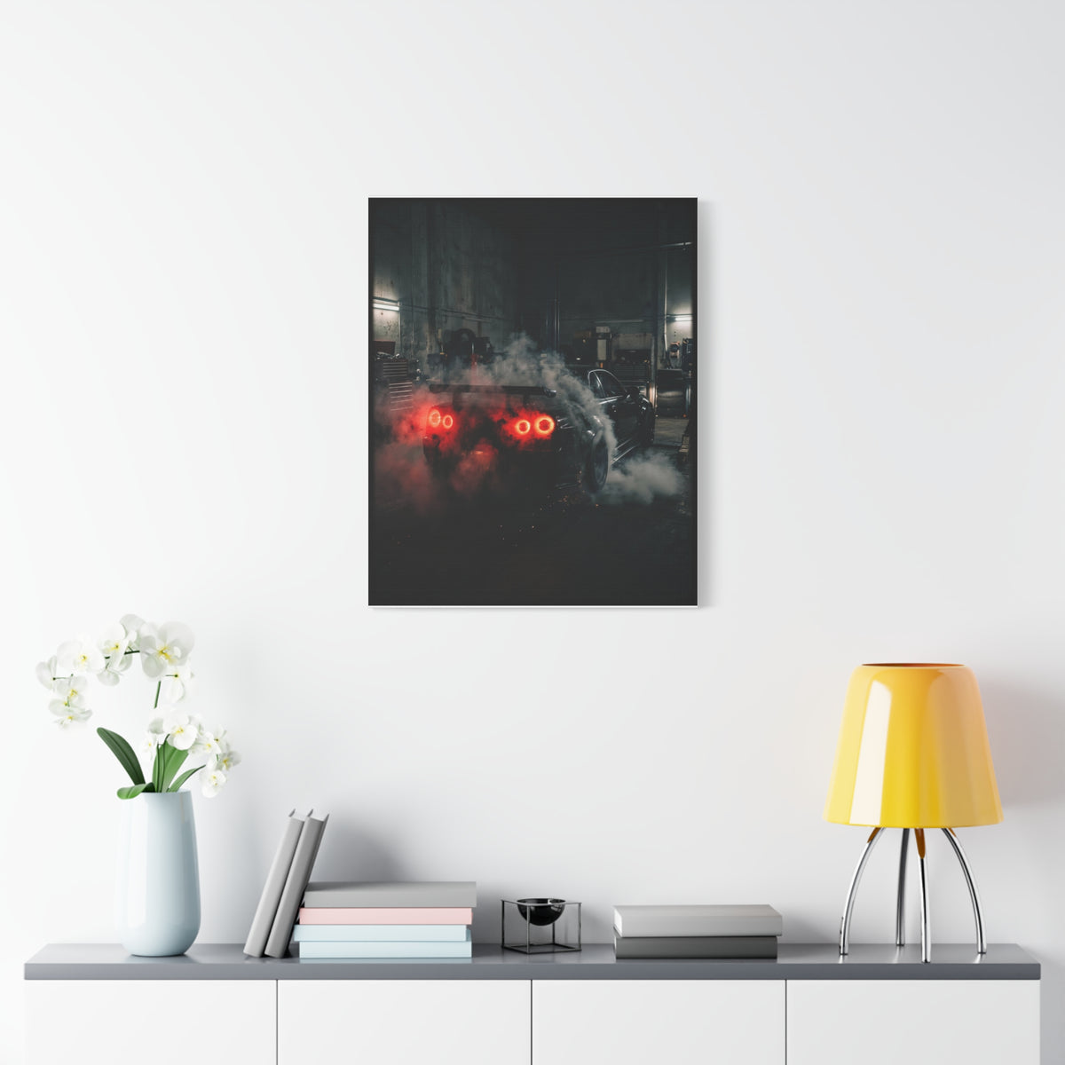 Smoke Signals car canvas wall art — canvas close-up, The Racing Society
