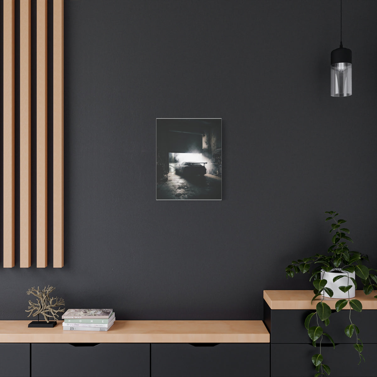 Bay Door car canvas wall art — canvas side view, The Racing Society