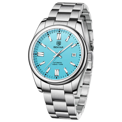 Benyar Automatic Mechanical Watch — Mens Stainless Steel Bracelet