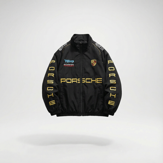Porsche Racing Jacket in black featuring motorsport-inspired design and premium construction
