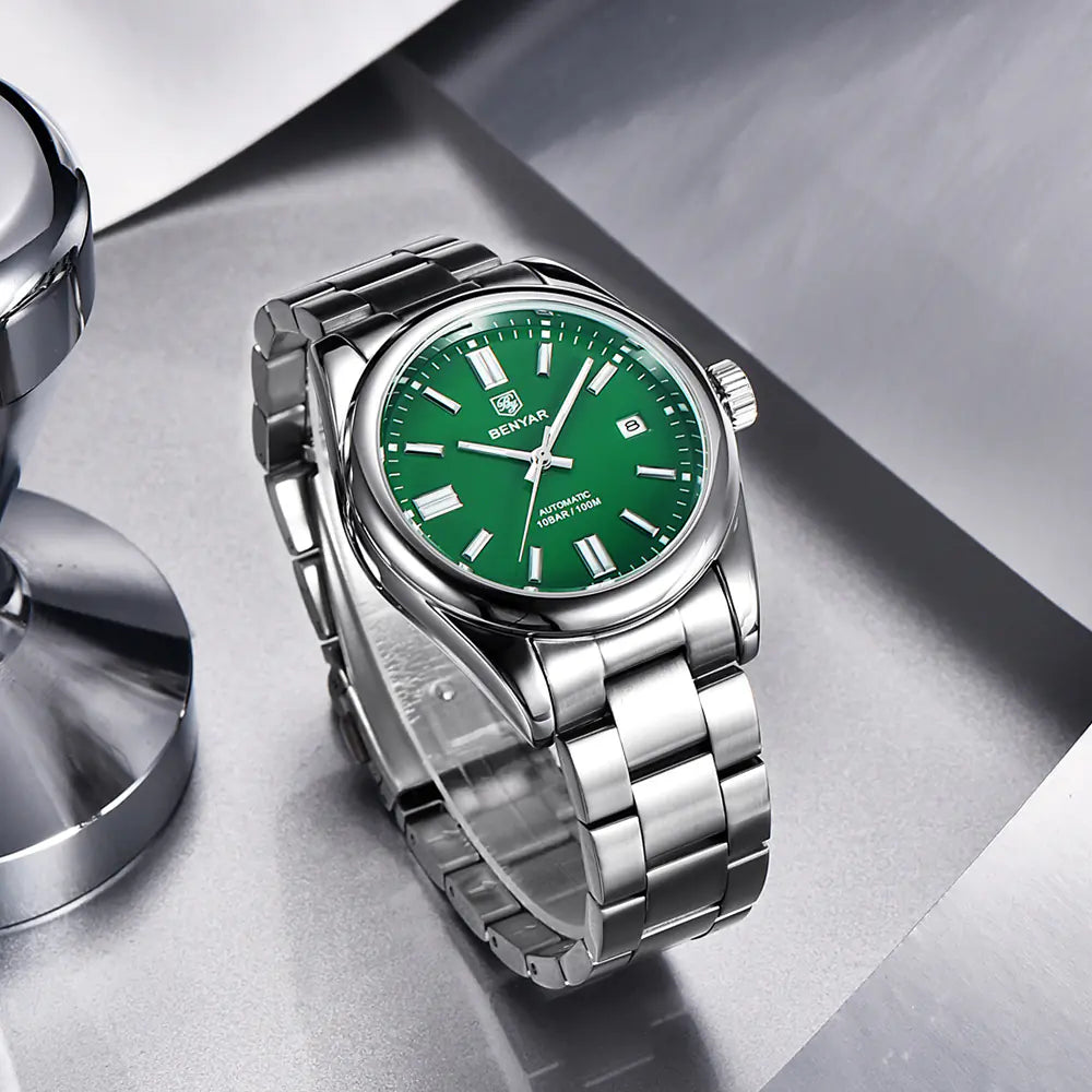 Benyar Automatic Mechanical Watch — Mens Stainless Steel Bracelet