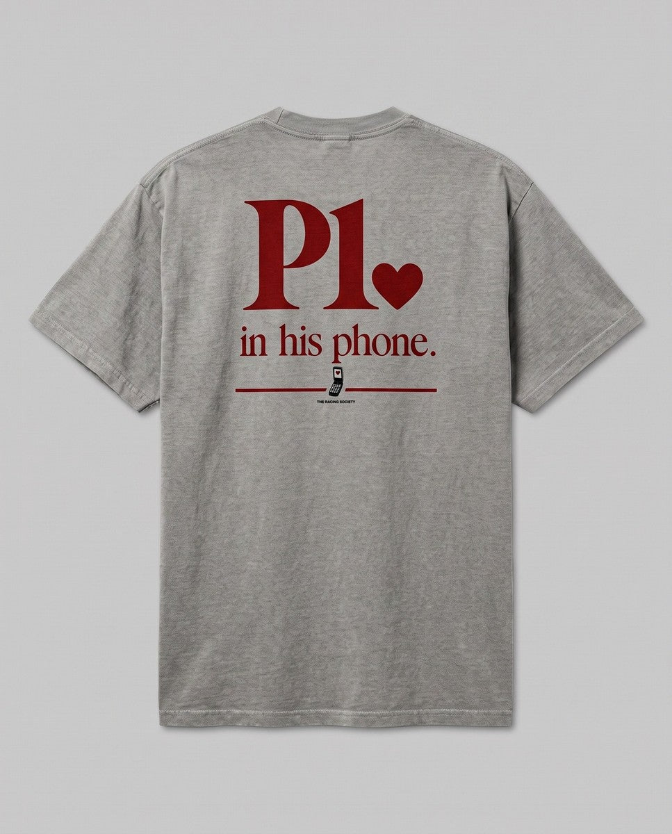 P1 In His Phone — back flat, Faded Grey