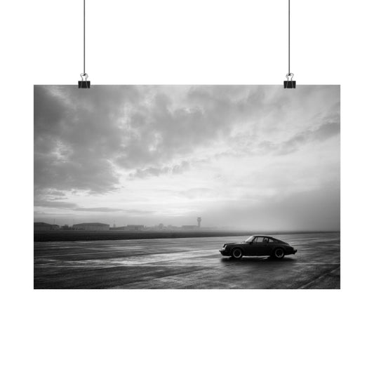 Airfield car poster — matte automotive wall art, hanging