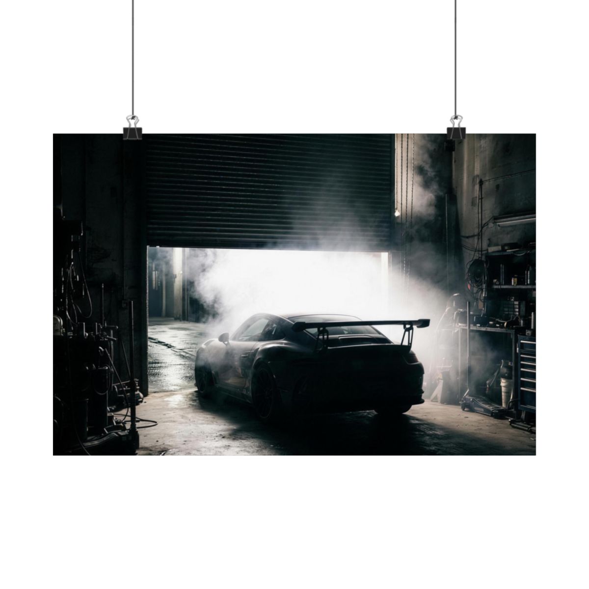 Bay Door car poster — matte automotive wall art, hanging
