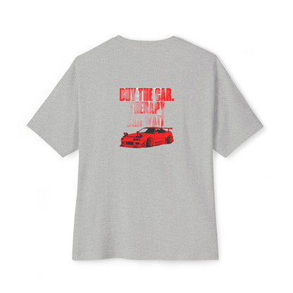 Buy The Car. Therapy Can Wait. oversized boxy tee — back print, Athletic Heather