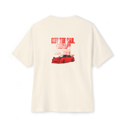 Buy The Car. Therapy Can Wait. oversized boxy tee — back print, Natural