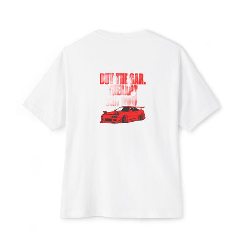 Buy The Car. Therapy Can Wait. oversized boxy tee — back print, White