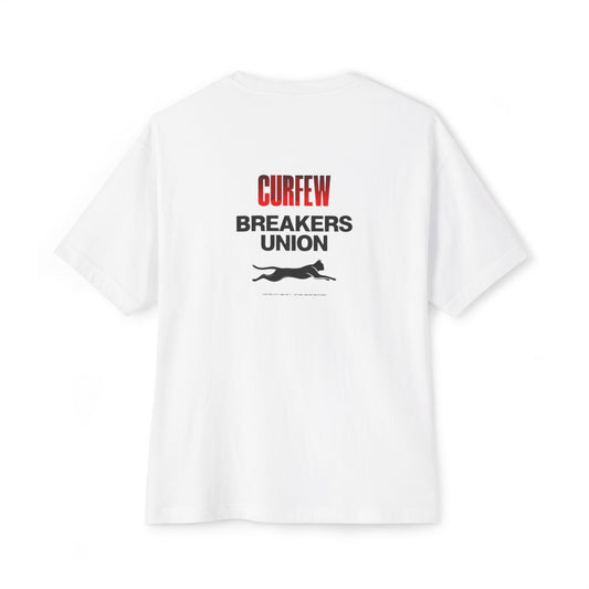 Curfew Breakers Union oversized boxy tee — back print, White