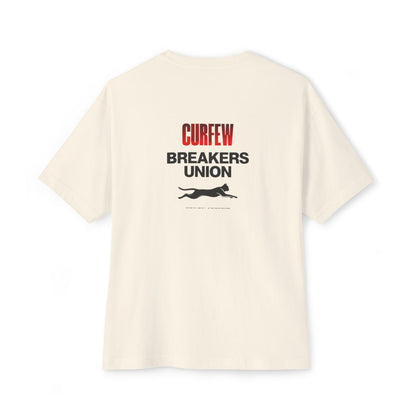 Curfew Breakers Union oversized boxy tee — back print, Natural