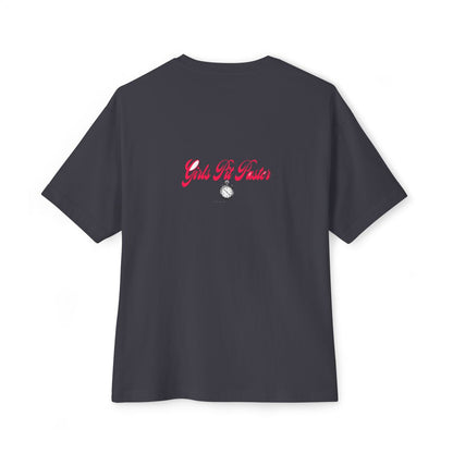 Girls Pit Faster oversized boxy tee — back print, Dark Grey