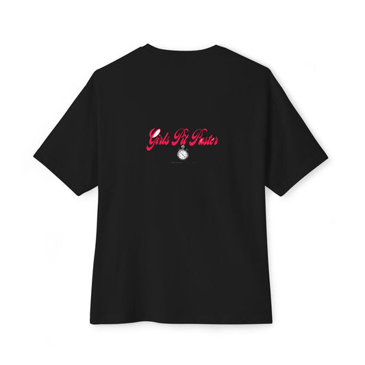 Girls Pit Faster oversized boxy tee — back print, Black
