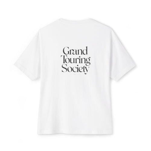 Grand Touring Society oversized boxy tee — back print, White