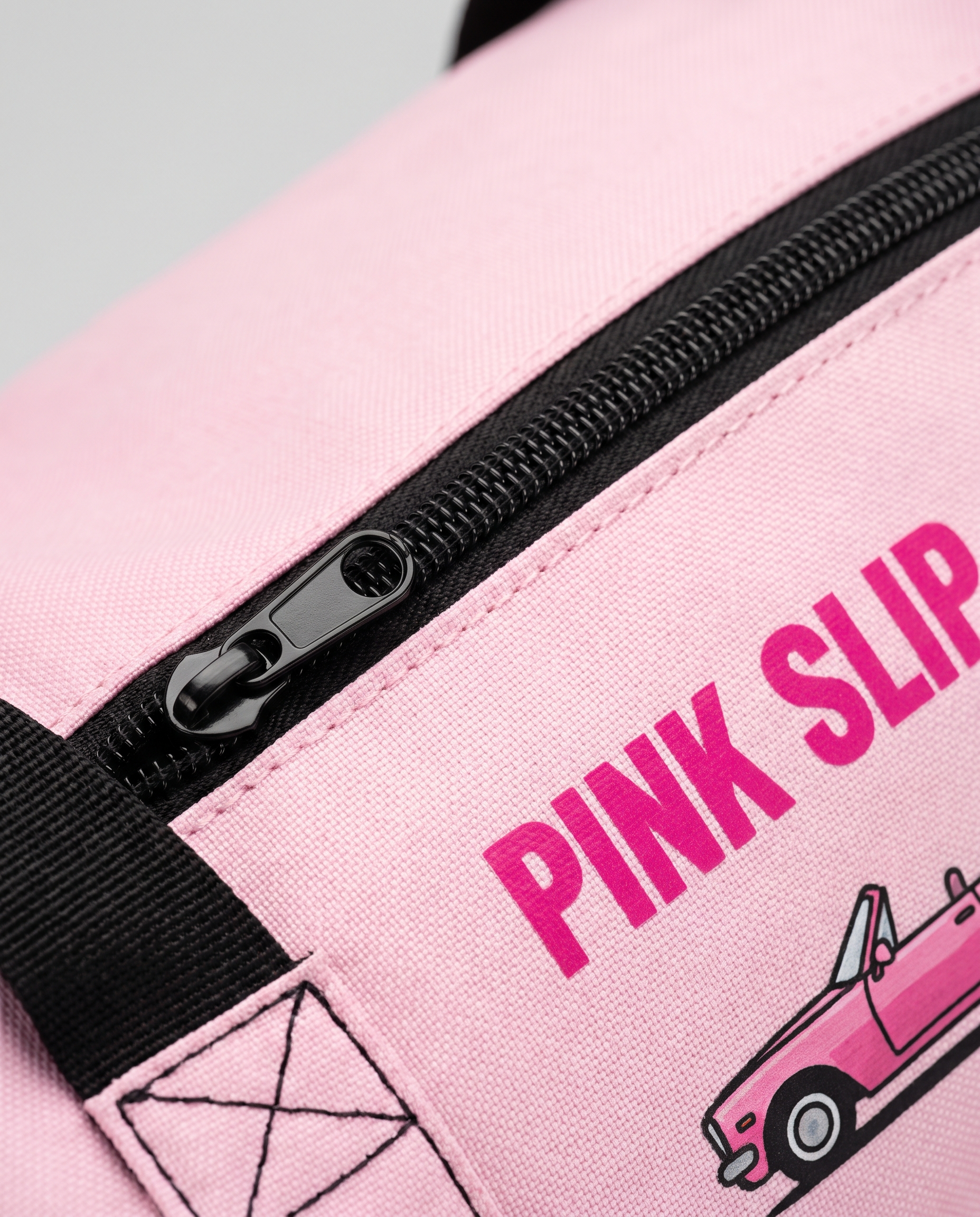 Pink Slip Carrier — print and zipper detail