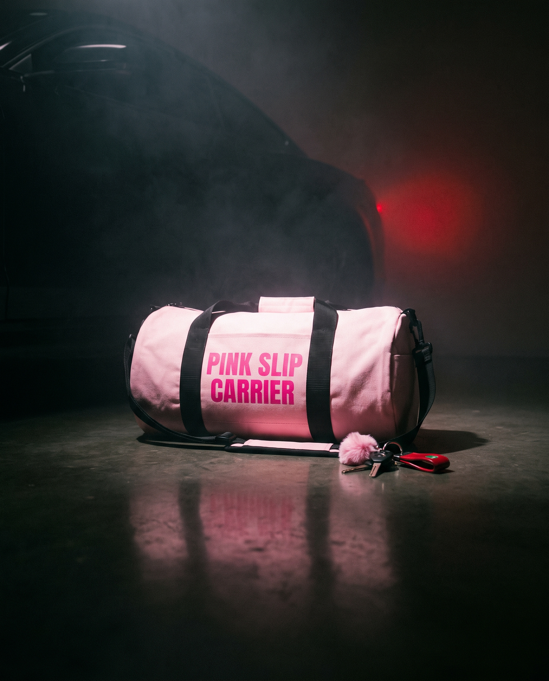 Pink Slip Carrier with car keys — night studio