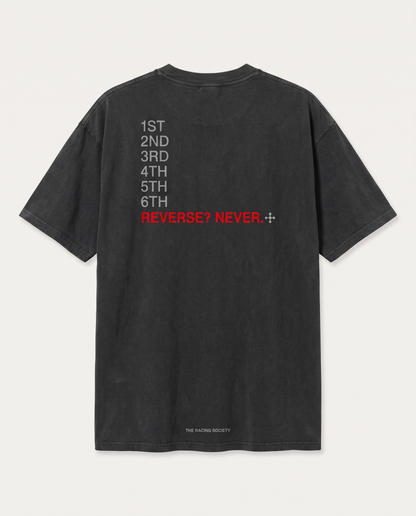Reverse? Never. — back flat, Faded Black