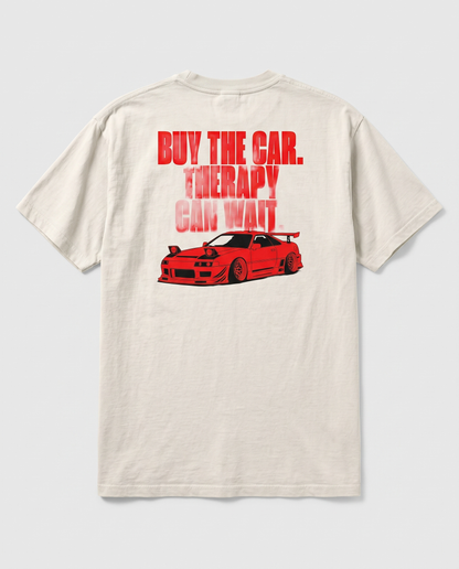 Buy The Car. Therapy Can Wait. — back flat, Faded Bone