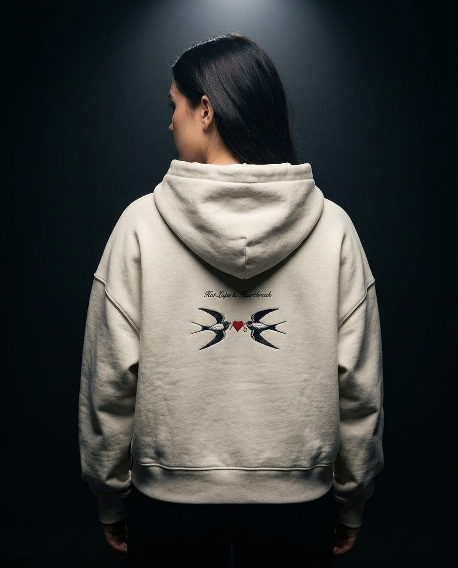 Hot Laps & Heartbreak box hoodie — on-model back print, The Racing Society