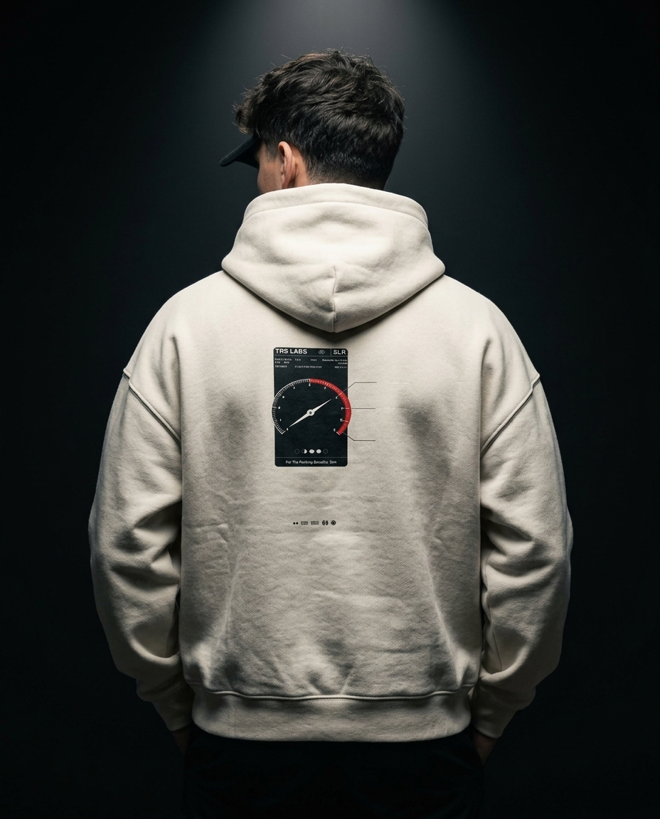 Built After Midnight box hoodie — on-model back print, The Racing Society