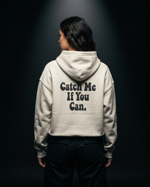 Catch Me If You Can box hoodie — on-model back print, The Racing Society