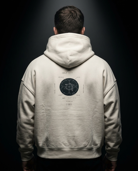 We Don't Discuss Numbers box hoodie — on-model back print, The Racing Society