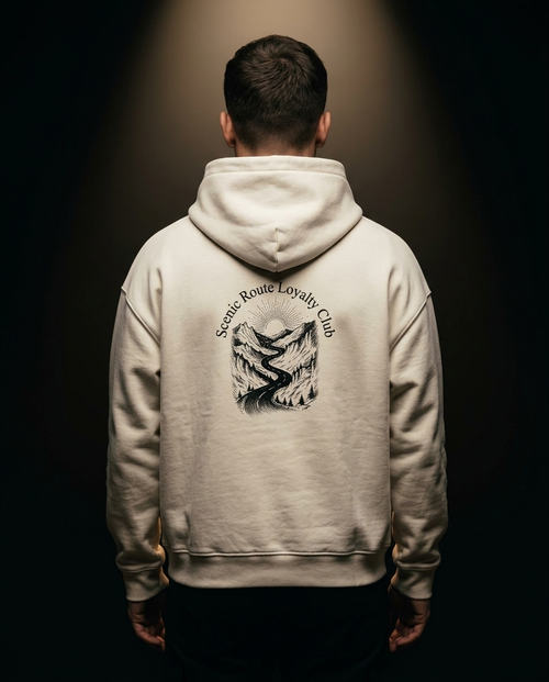 Scenic Route Loyalty Club box hoodie — on-model back print, The Racing Society
