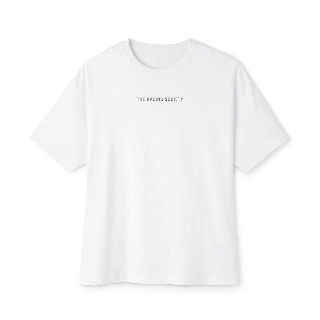 Empires Are Built After Midnight oversized boxy tee — front view, White, The Racing Society