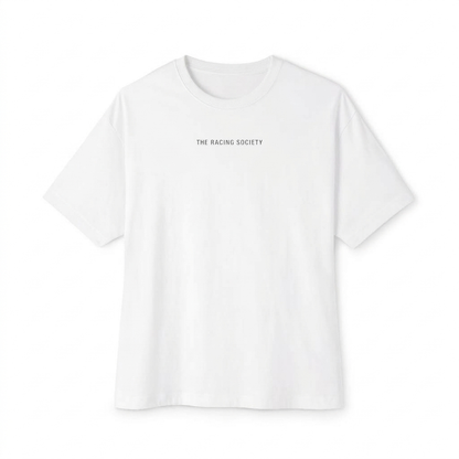 Empires Are Built After Midnight oversized boxy tee — front view, White, The Racing Society