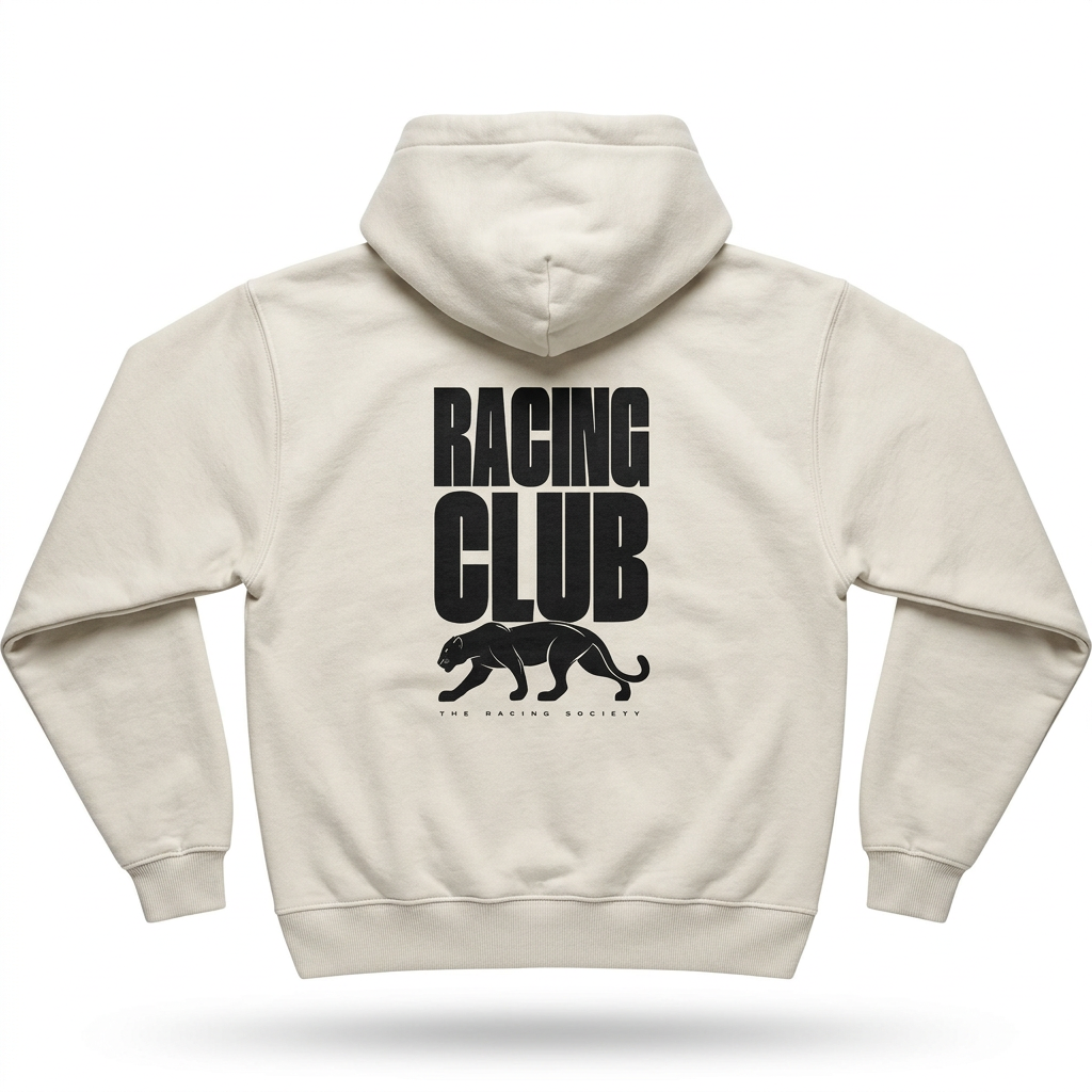 Midnight Racing Club box hoodie — back view, Bone, The Racing Society