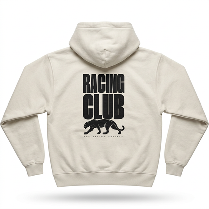 Midnight Racing Club box hoodie — back view, Bone, The Racing Society