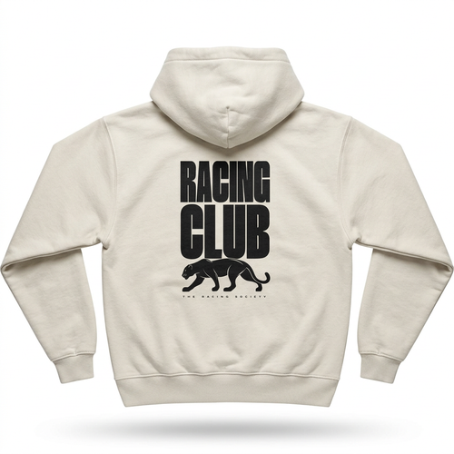 Midnight Racing Club box hoodie — back view, Bone, The Racing Society