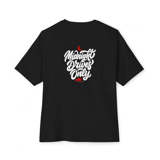 Midnight Drives Only oversized boxy tee — back print, Black