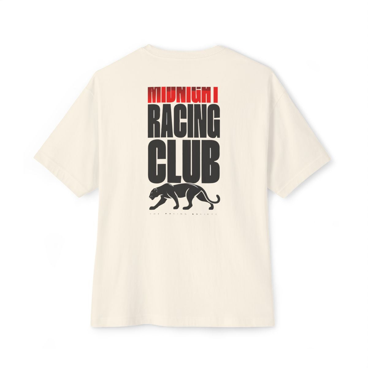 Midnight Racing Club oversized boxy tee — back print, Natural