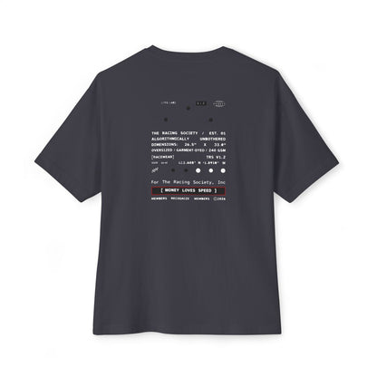 Money Loves Speed oversized boxy tee — back print, Dark Grey