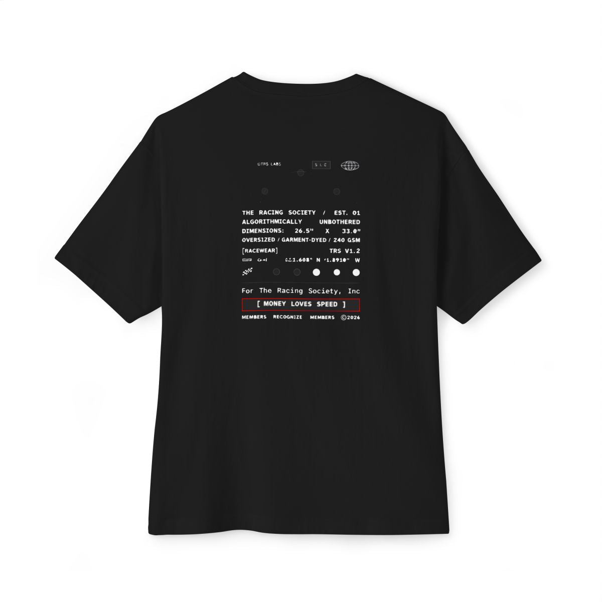 Money Loves Speed oversized boxy tee — back print, Black