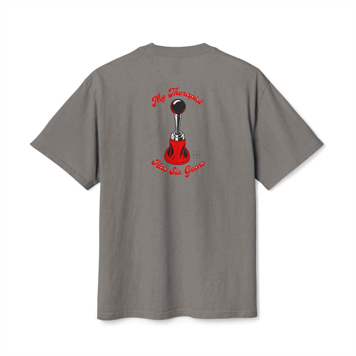 My Therapist Has Six Gears oversized faded tee — back view, Faded Grey, The Racing Society