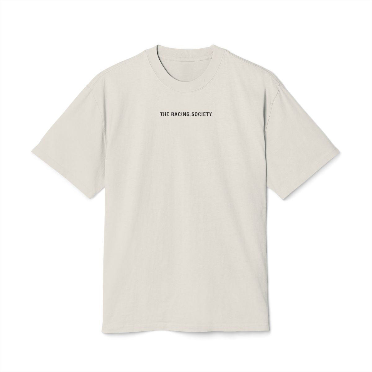 My Therapist Has Six Gears oversized faded tee — front view, Faded Bone, The Racing Society
