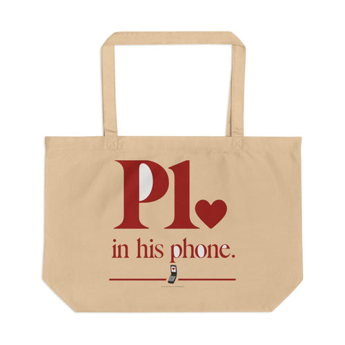 P1 In His Phone large eco tote bag — Oyster
