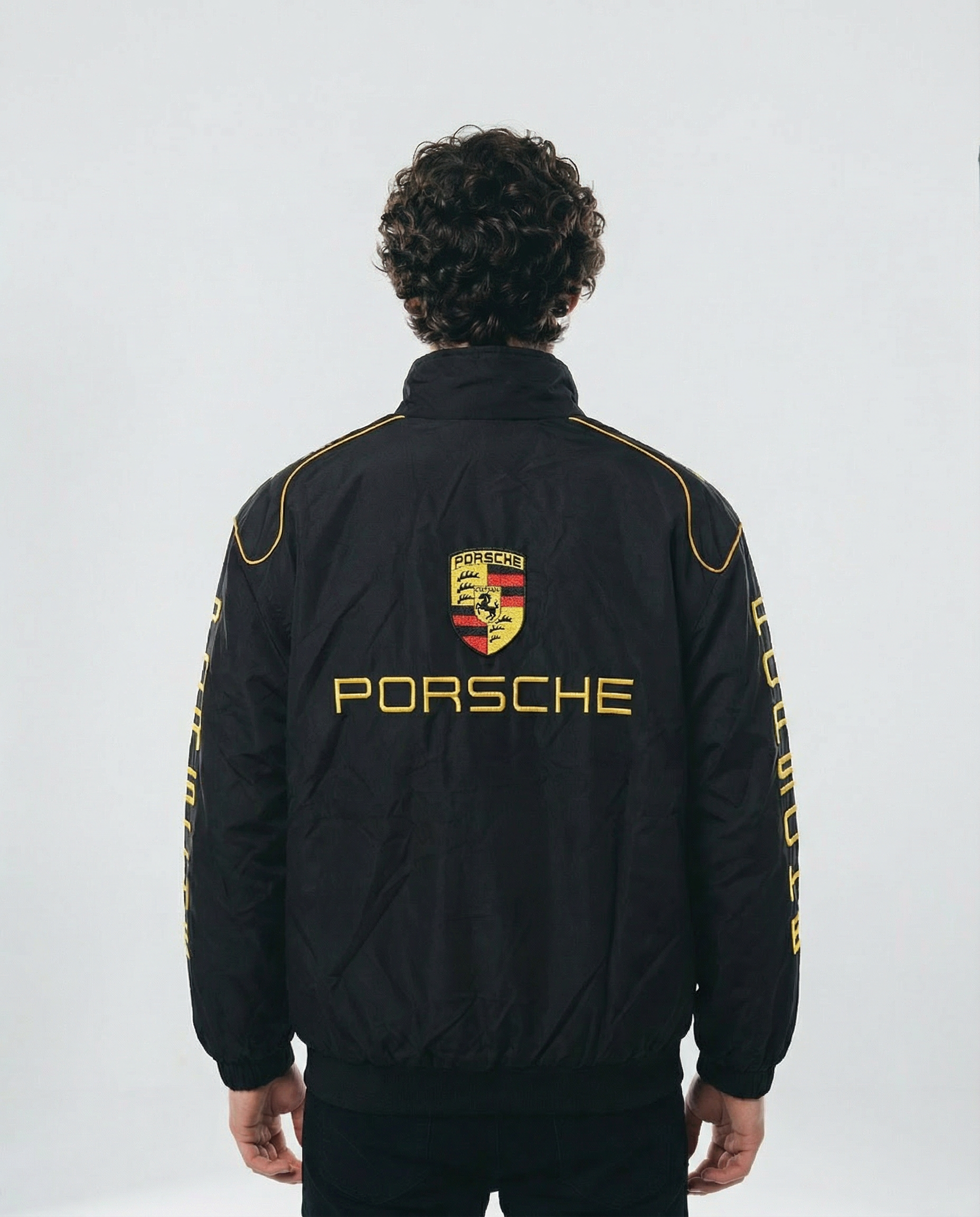 Back view of Porsche Racing Jacket displaying overall fit and clean rear panel design
