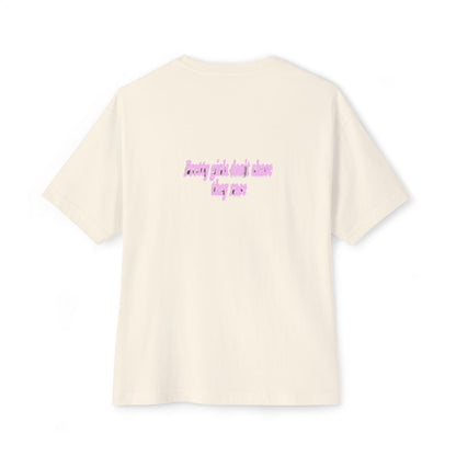 Pretty Girls Don't Chase They Race oversized boxy tee — back print, Natural