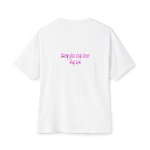 Pretty Girls Don't Chase They Race oversized boxy tee — back print, White
