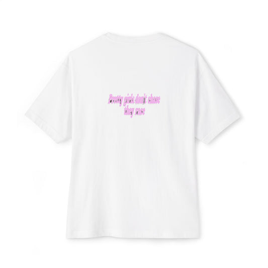 Pretty Girls Don't Chase They Race oversized boxy tee — back print, White