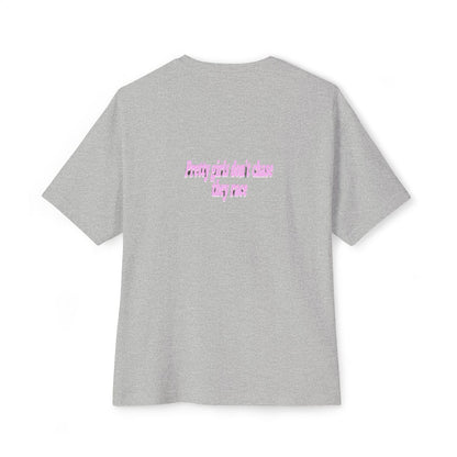 Pretty Girls Don't Chase They Race oversized boxy tee — back print, Athletic Heather