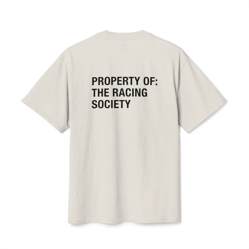 Property Of oversized faded tee — back view, Faded Bone, The Racing Society
